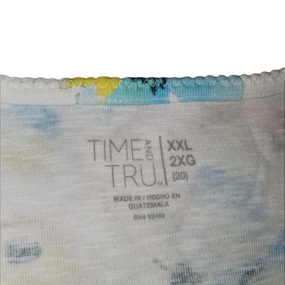 Time and Tru NWT Plus Size Scoop Neck Elbow Length Multi Colored Floral Top 719 - Picture 2 of 6